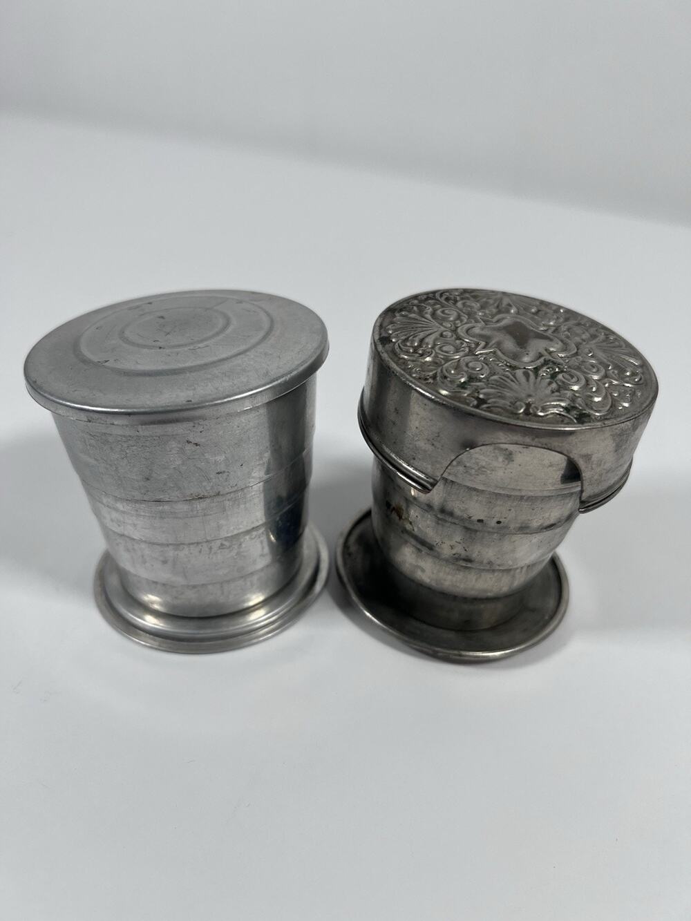 2 Vintage Aluminum Tin Telescoping Collapsible Drinking/Travel Cups